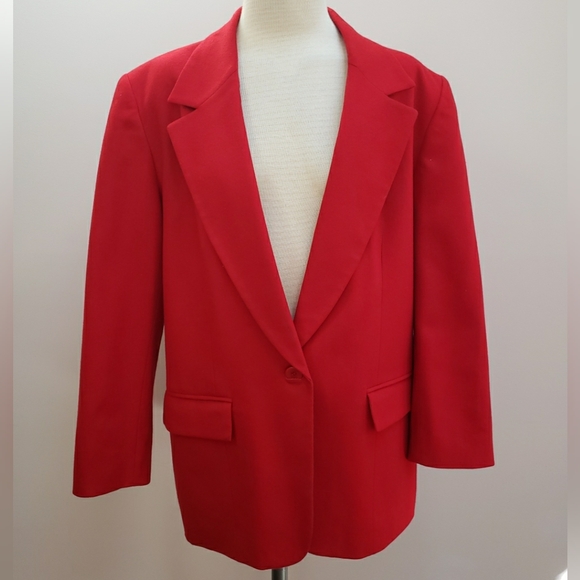 Pendleton Red Single Button Wool Blazer, Size 12 - Picture 1 of 9